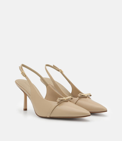 Jeanine Patent Leather Heel Slingback Pumps - Sand Patent