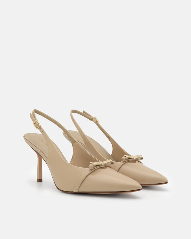 Jeanine Patent Leather Heel Slingback Pumps - Sand Patent