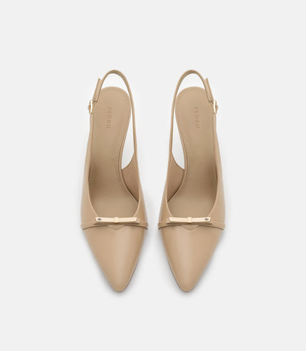 Jeanine Patent Leather Heel Slingback Pumps - Sand Patent