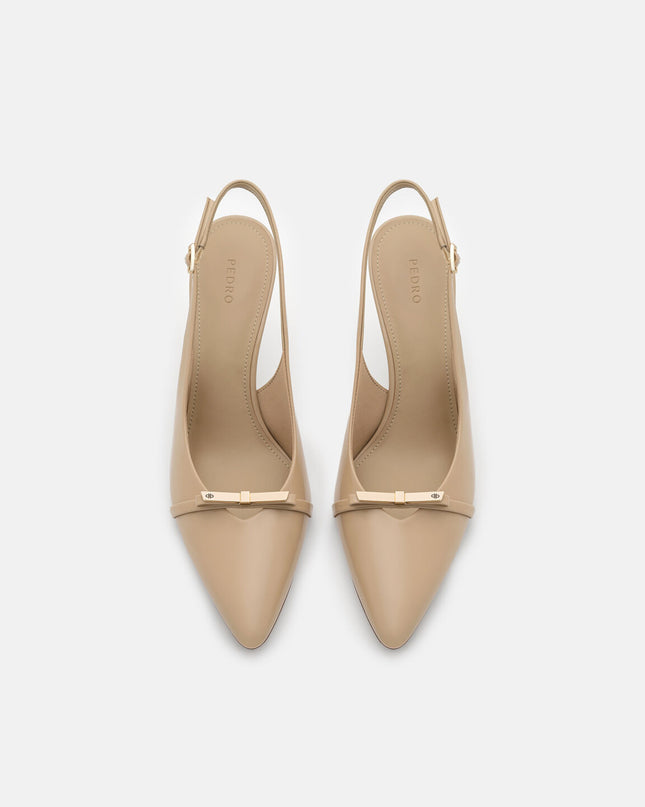 Jeanine Patent Leather Heel Slingback Pumps - Sand Patent
