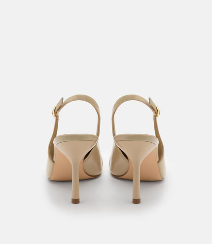 Jeanine Patent Leather Heel Slingback Pumps - Sand Patent