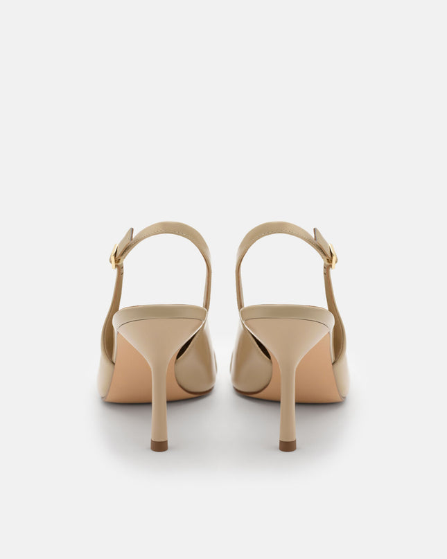Jeanine Patent Leather Heel Slingback Pumps - Sand Patent