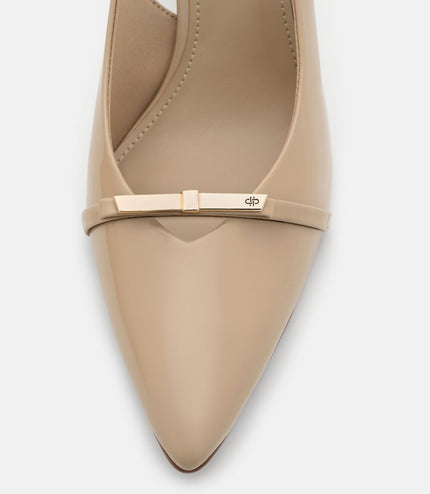Jeanine Patent Leather Heel Slingback Pumps - Sand Patent