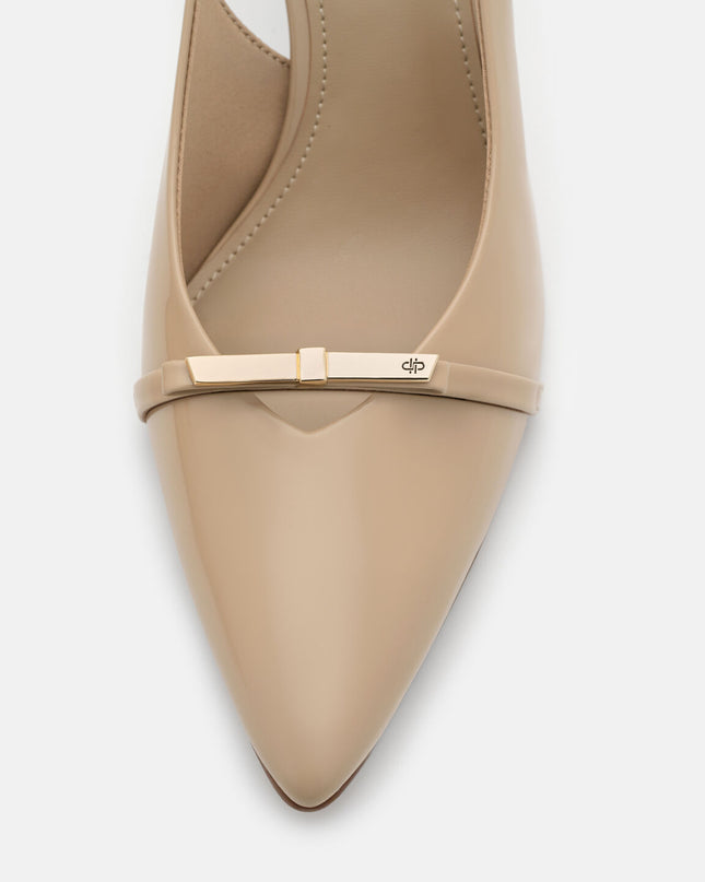 Jeanine Patent Leather Heel Slingback Pumps - Sand Patent