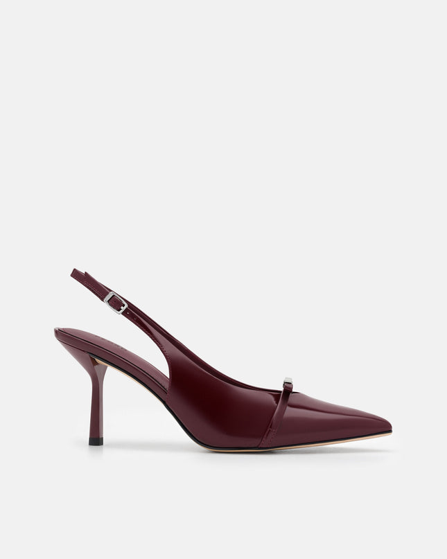 Jeanine Patent Leather Heel Slingback Pumps - Burgundy Patent