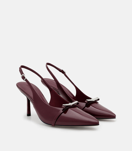 Jeanine Patent Leather Heel Slingback Pumps - Burgundy Patent