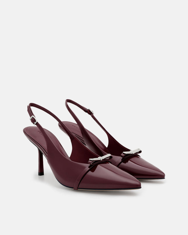 Jeanine Patent Leather Heel Slingback Pumps - Burgundy Patent