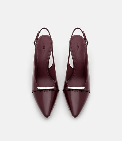 Jeanine Patent Leather Heel Slingback Pumps - Burgundy Patent