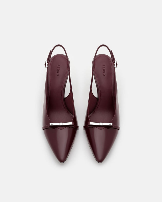 Jeanine Patent Leather Heel Slingback Pumps - Burgundy Patent