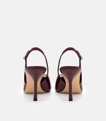 Jeanine Patent Leather Heel Slingback Pumps - Burgundy Patent