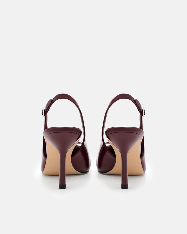 Jeanine Patent Leather Heel Slingback Pumps - Burgundy Patent