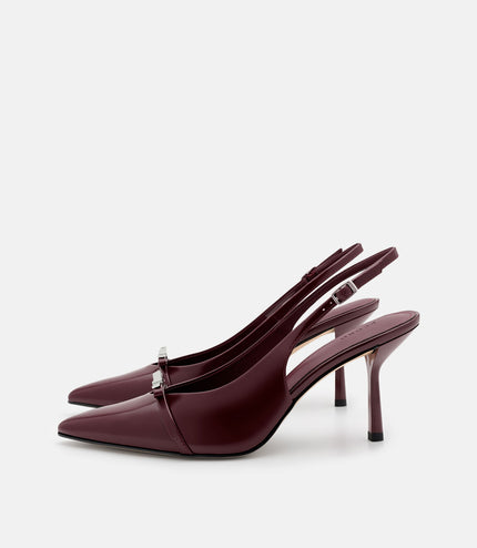 Jeanine Patent Leather Heel Slingback Pumps - Burgundy Patent