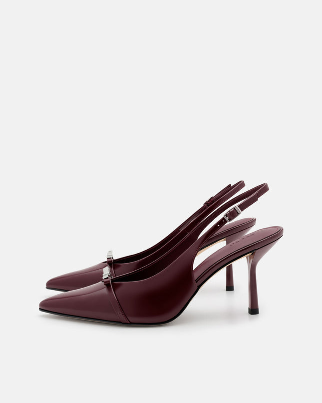 Jeanine Patent Leather Heel Slingback Pumps - Burgundy Patent