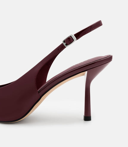 Jeanine Patent Leather Heel Slingback Pumps - Burgundy Patent