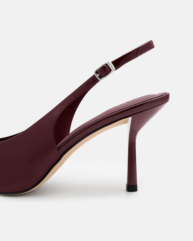 Jeanine Patent Leather Heel Slingback Pumps - Burgundy Patent