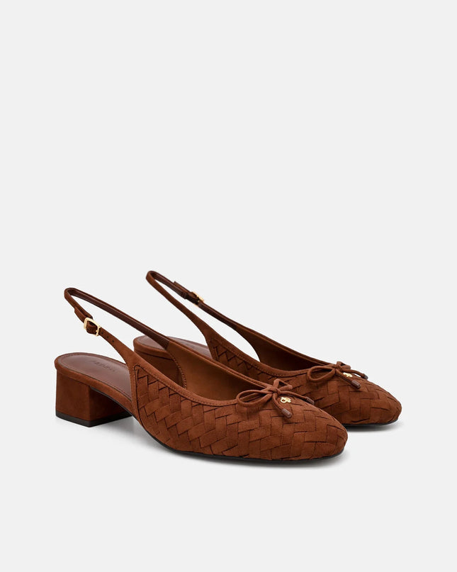Anna Woven Mary Jane Pumps - Mahogany