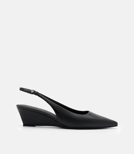 Adena Leather Wedge Slingback Pumps - Black