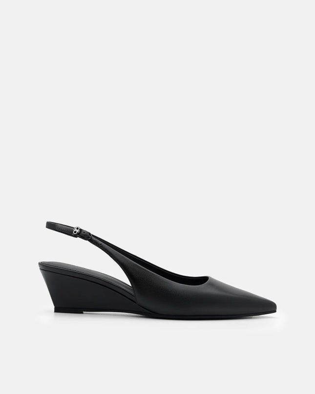Adena Leather Wedge Slingback Pumps - Black