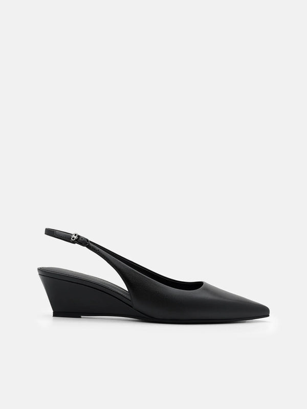 Adena Leather Wedge Slingback Pumps - Black