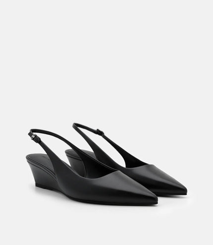 Adena Leather Wedge Slingback Pumps - Black