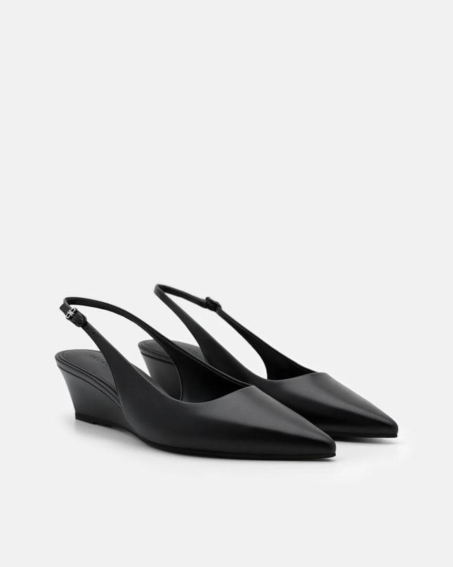 Adena Leather Wedge Slingback Pumps - Black