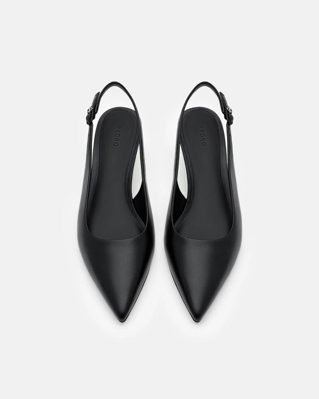 Adena Leather Wedge Slingback Pumps - Black