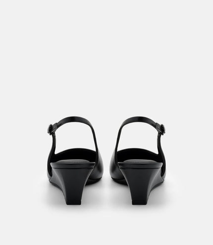 Adena Leather Wedge Slingback Pumps - Black