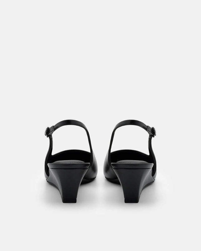 Adena Leather Wedge Slingback Pumps - Black