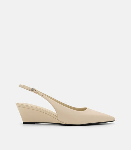 Adena Leather Wedge Slingback Pumps - Beige