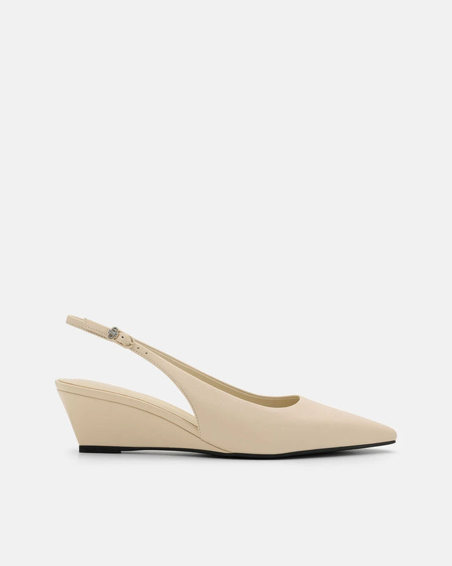 Adena Leather Wedge Slingback Pumps - Beige
