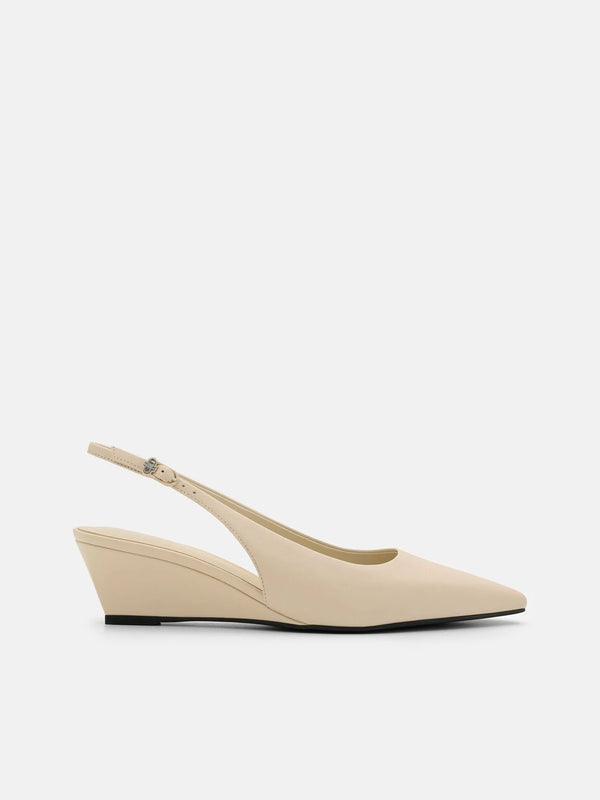 Adena Leather Wedge Slingback Pumps - Beige