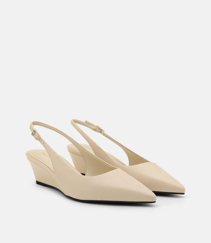 Adena Leather Wedge Slingback Pumps - Beige