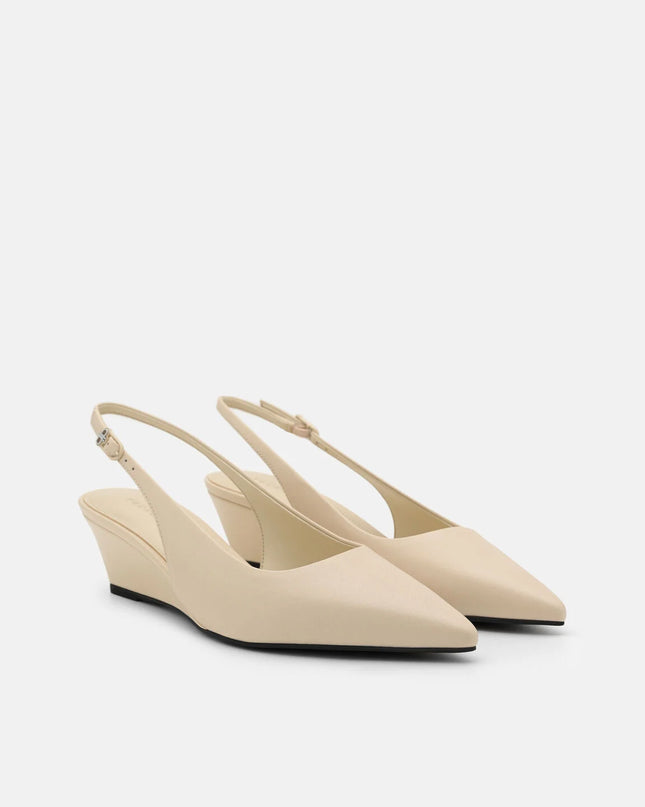 Adena Leather Wedge Slingback Pumps - Beige