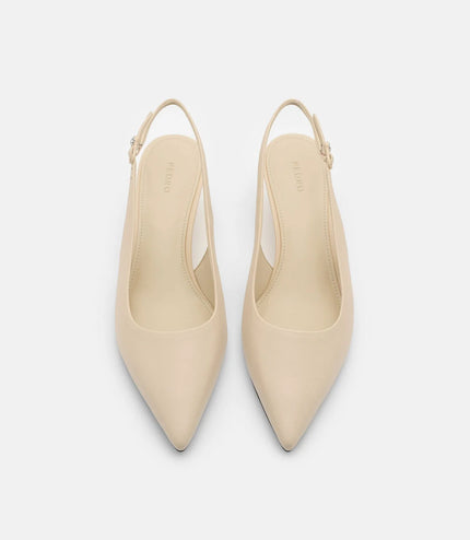 Adena Leather Wedge Slingback Pumps - Beige
