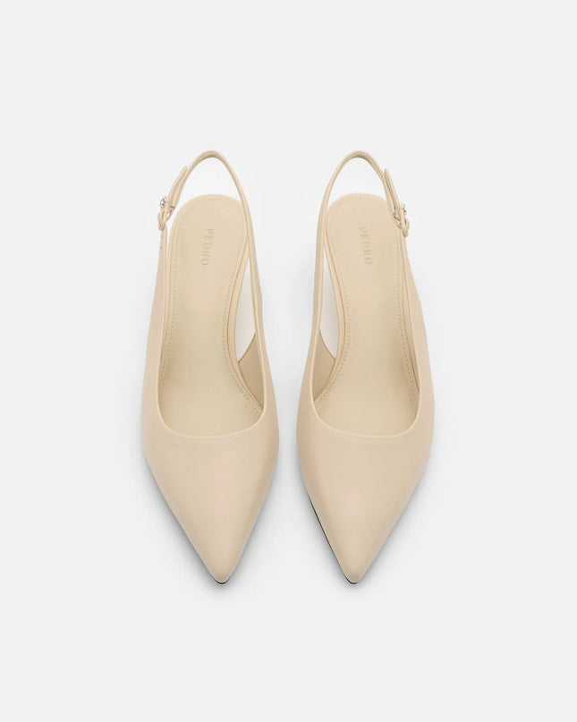 Adena Leather Wedge Slingback Pumps - Beige