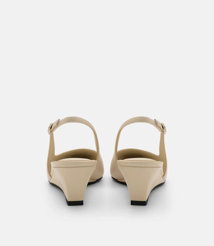 Adena Leather Wedge Slingback Pumps - Beige