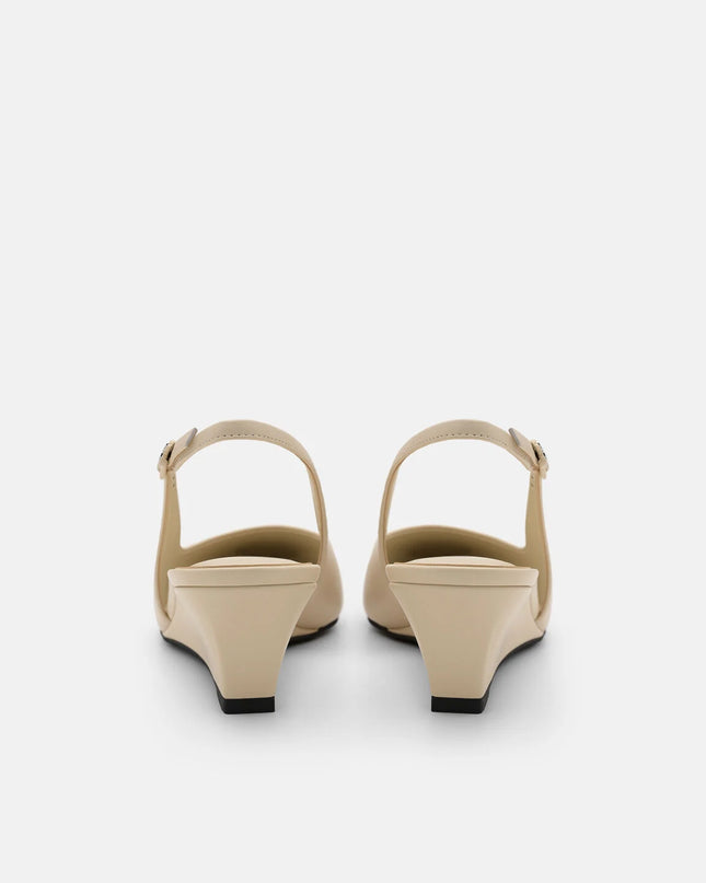 Adena Leather Wedge Slingback Pumps - Beige