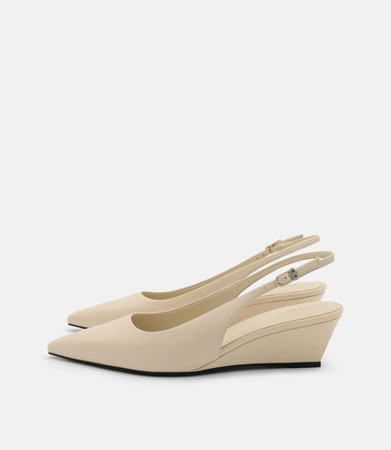 Adena Leather Wedge Slingback Pumps - Beige
