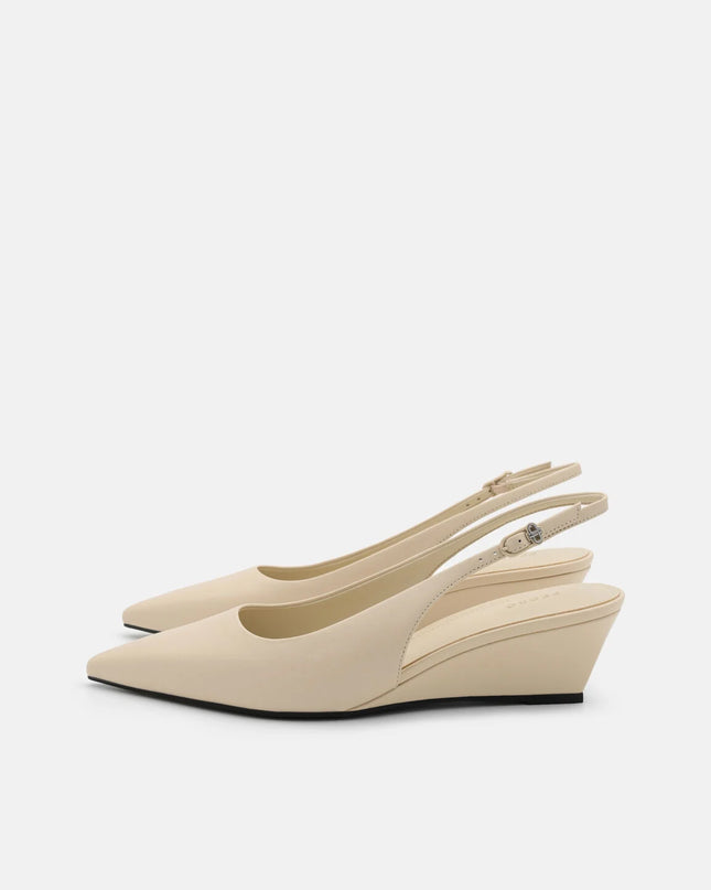 Adena Leather Wedge Slingback Pumps - Beige