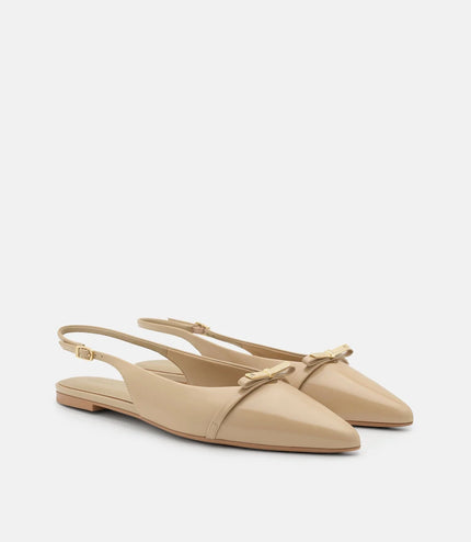 Jeanine Leather Slingback Flats - Sand Patent