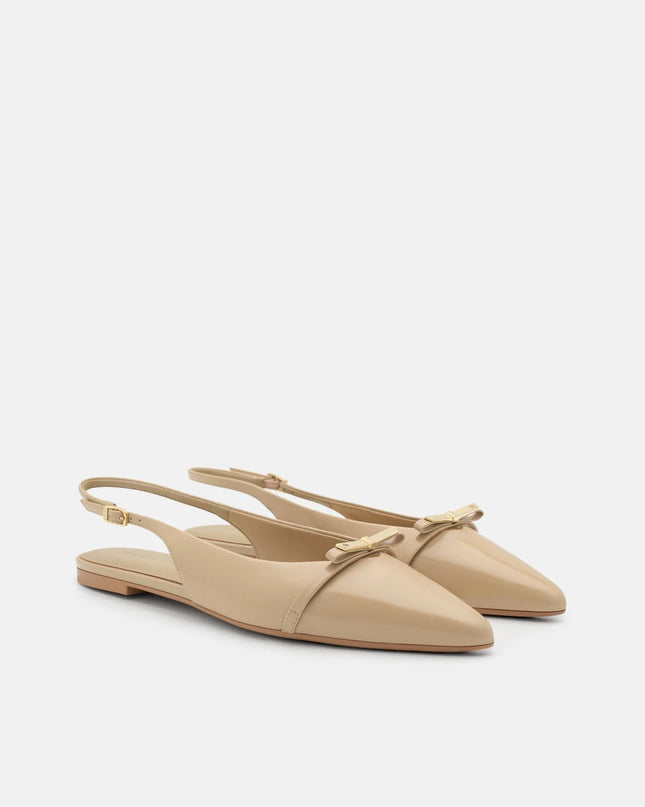 Jeanine Leather Slingback Flats - Sand Patent