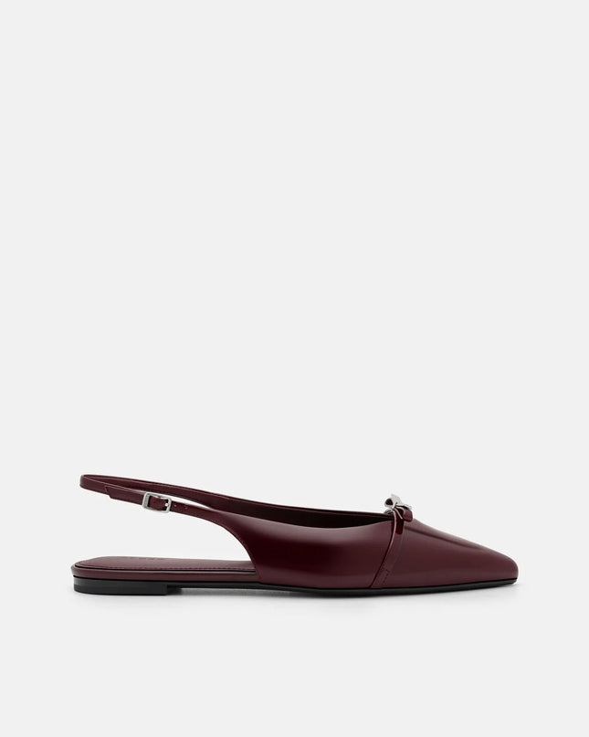 Jeanine Leather Slingback Flats - Burgundy Patent