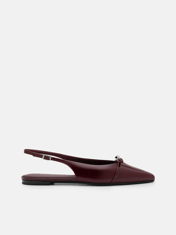Jeanine Leather Slingback Flats - Burgundy Patent
