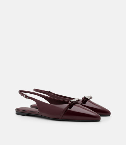 Jeanine Leather Slingback Flats - Burgundy Patent