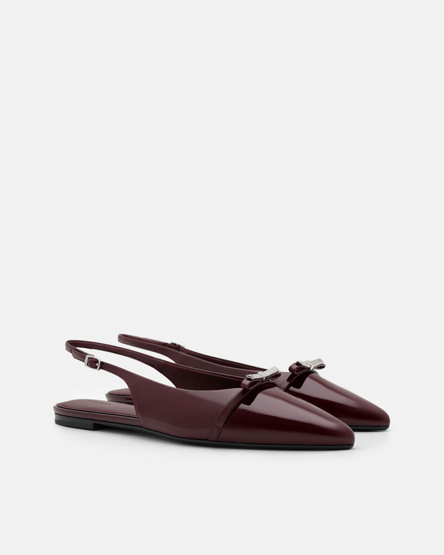 Jeanine Leather Slingback Flats - Burgundy Patent