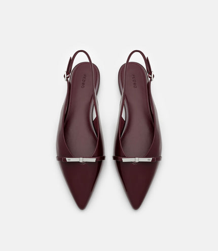 Jeanine Leather Slingback Flats - Burgundy Patent