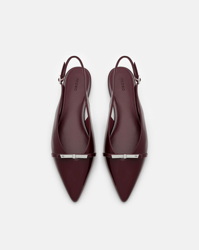 Jeanine Leather Slingback Flats - Burgundy Patent
