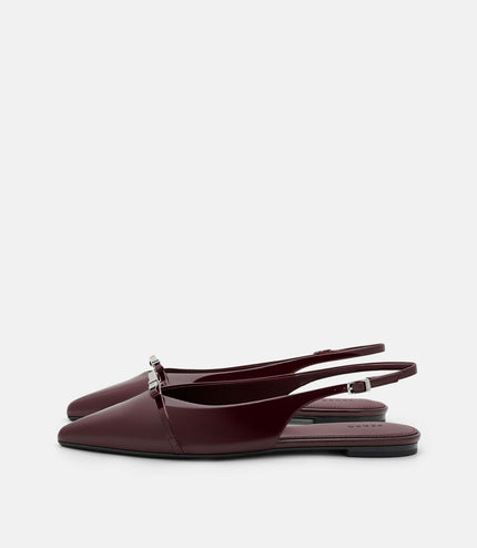 Jeanine Leather Slingback Flats - Burgundy Patent