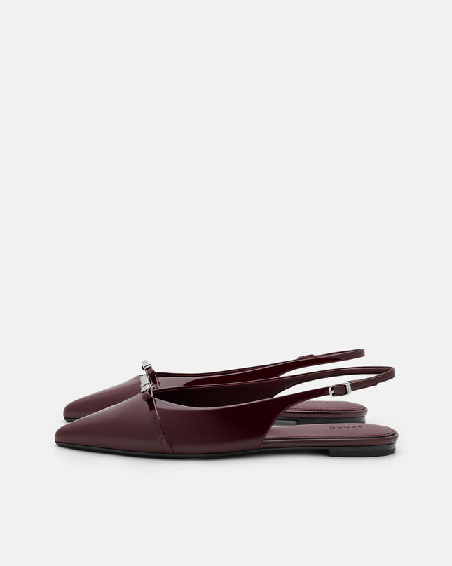 Jeanine Leather Slingback Flats - Burgundy Patent