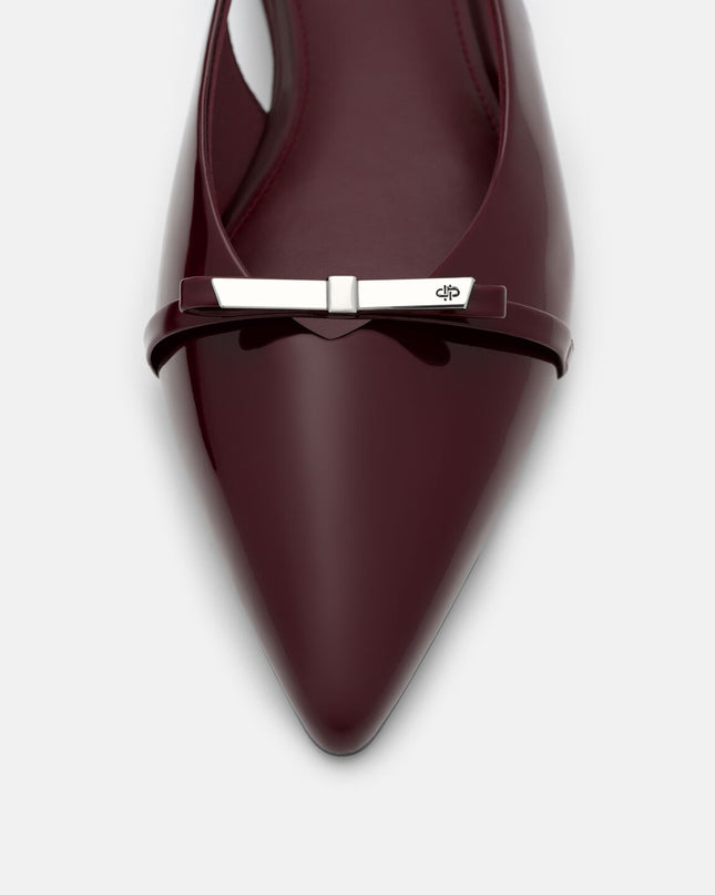 Jeanine Leather Slingback Flats - Burgundy Patent